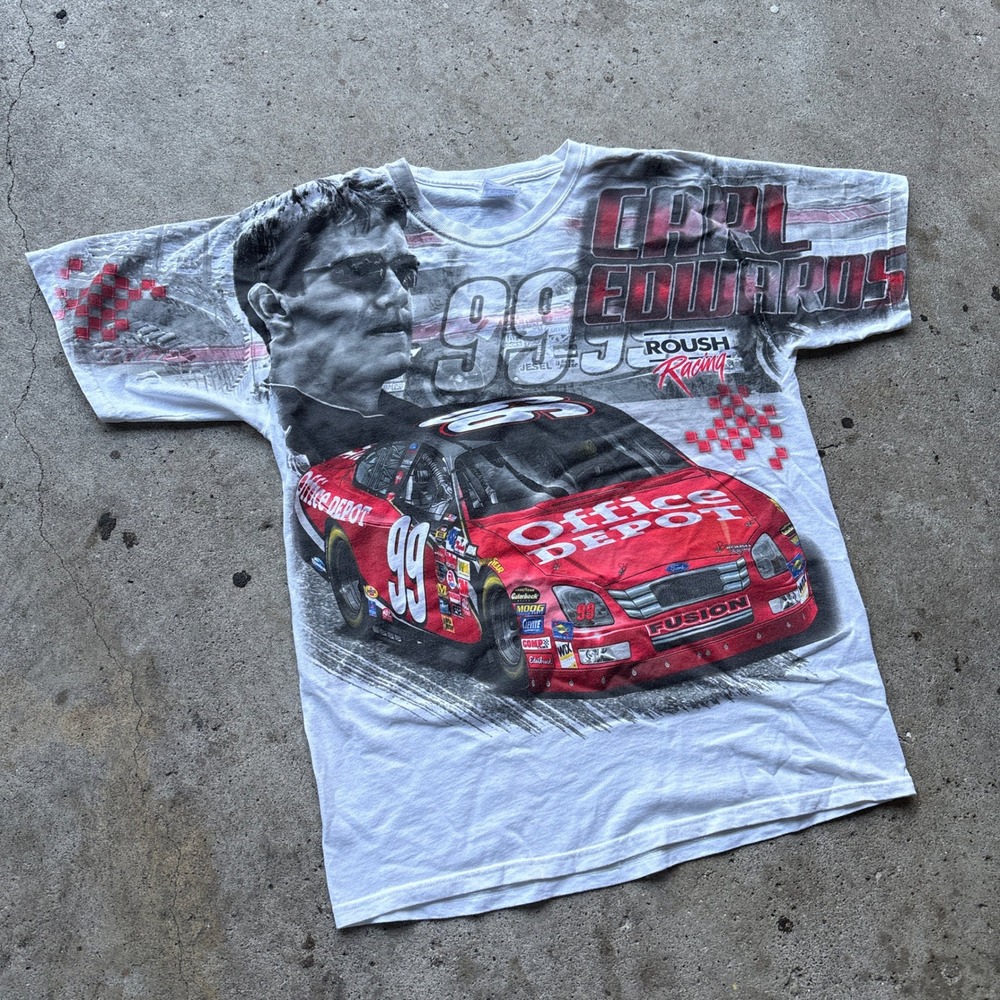 Vintage Carl Edwards 99 Roush Racing Hanes All Over Print T Shirt Mens M